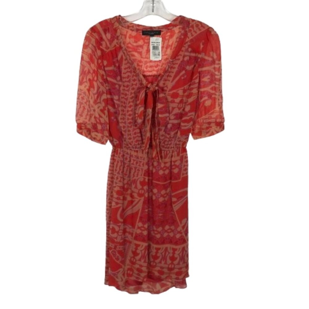 NWT Sanctuary Womens Size XS Orange Tie Front Mixed Geometric Print Dress NEW